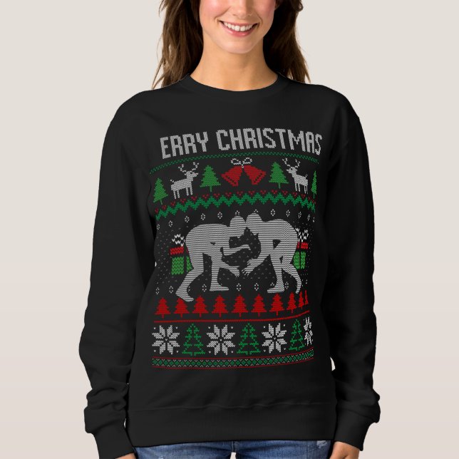Ugly Merry Christmas Wrestling Wrestler Santa Xmas Sweatshirt (Front)