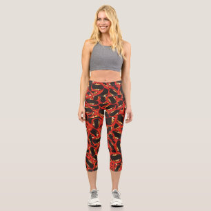 Ugly open mouth graphic motif random pattern capri leggings