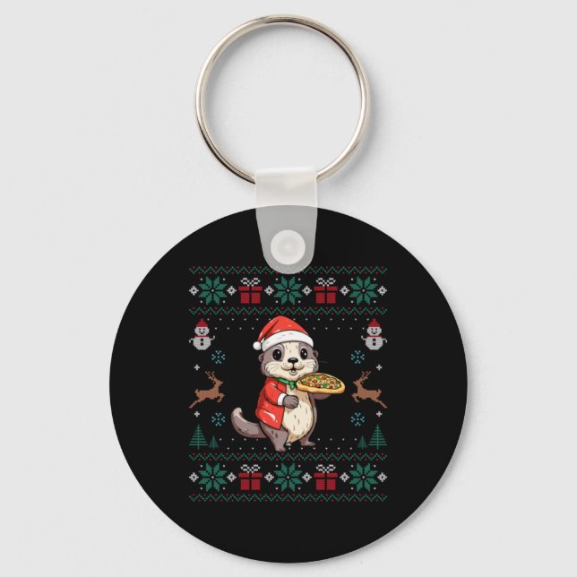 Ugly Otter Lover Santa Hat Xmas Light Otter Christ Key Ring (Front)