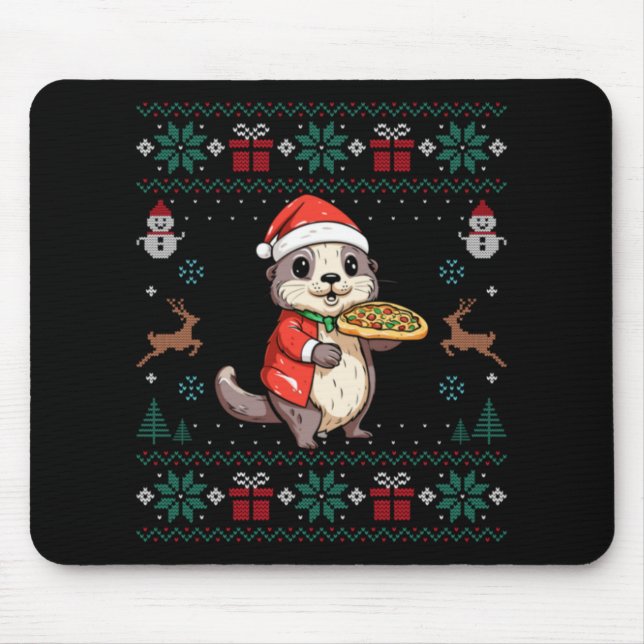 Ugly Otter Lover Santa Hat Xmas Light Otter Christ Mouse Pad (Front)