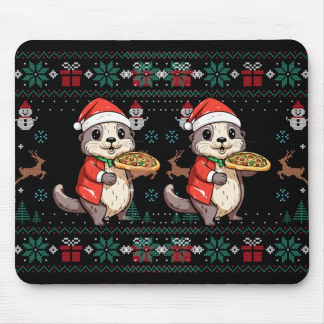 Ugly Otter Lover Santa Hat Xmas Light Otter Christ Mouse Pad (Front)