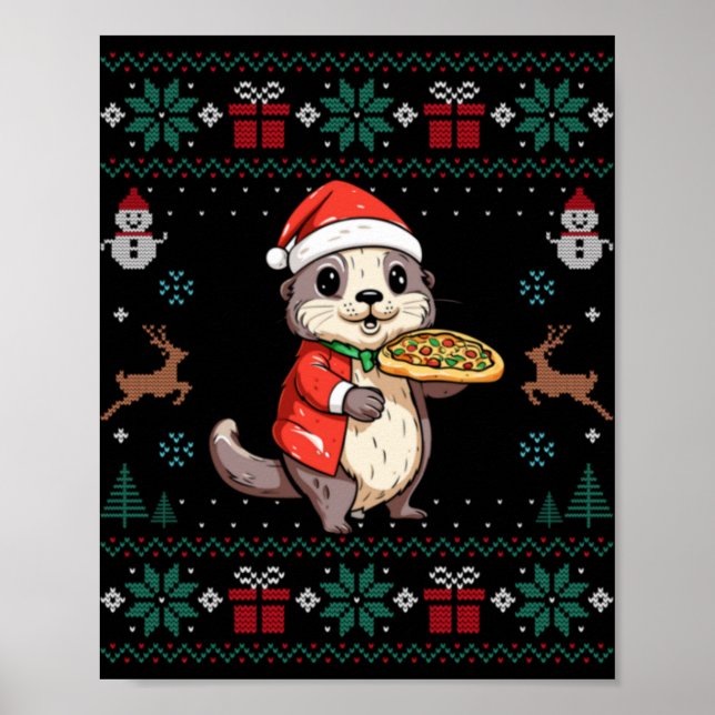 Ugly Otter Lover Santa Hat Xmas Light Otter Christ Poster (Front)