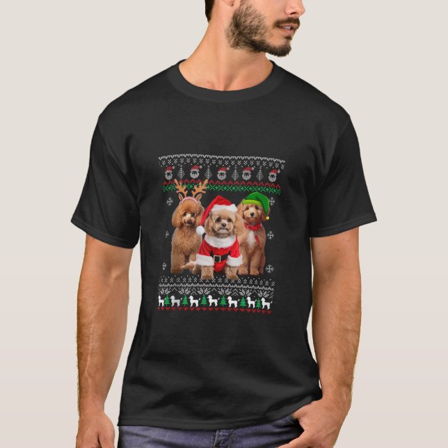 Ugly Poodle Santa Reindeer Elf Christmas Xmas Dog  T-Shirt (Front)