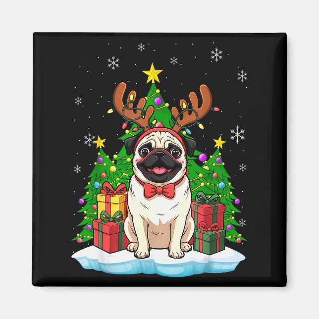 Ugly Pug Christmas Sweater Pajama For Women Men Fa Magnet (Front)