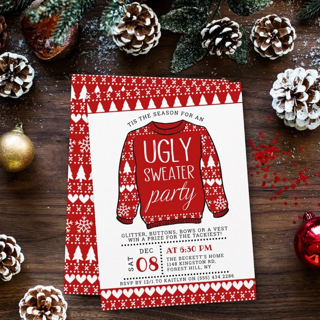 Ugly Red Christmas Sweater Holiday Party Invitation (Creator Uploaded)