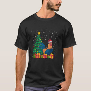 Ugly Rooster Santa Hat Christmas Tree Lights Pajam T-Shirt
