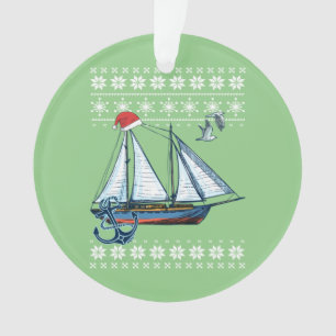 Ugly Sailing Merry Christmas Holiday Sweater Santa Ornament