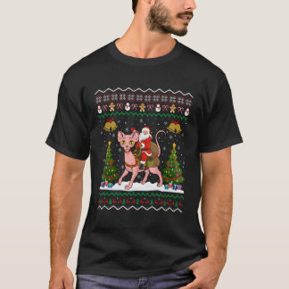 Ugly Sphynx Cat Xmas Gift Santa Riding Sphynx Cat T-Shirt