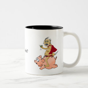 Ugly super guy on pig: Got covfefe? Two-Tone Coffee Mug