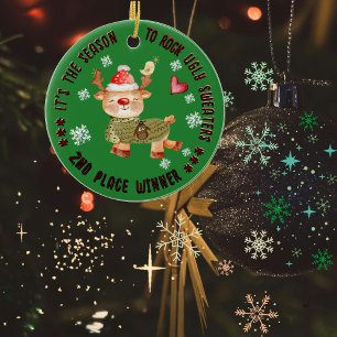 Ugly Sweater 2nd Winner Deer Ceramic Tree Decoration