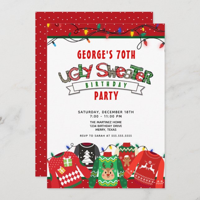 Ugly Sweater 70th Birthday Party Invitation (Front/Back)