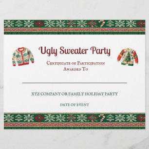 Ugly Sweater Award Party Certificate