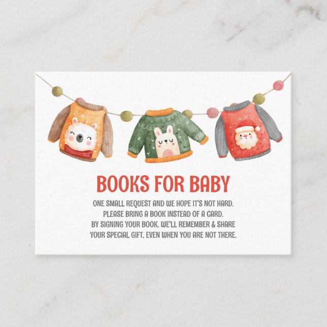 Ugly Sweater, Baby Shower Book Request Enclosure Card (Front)