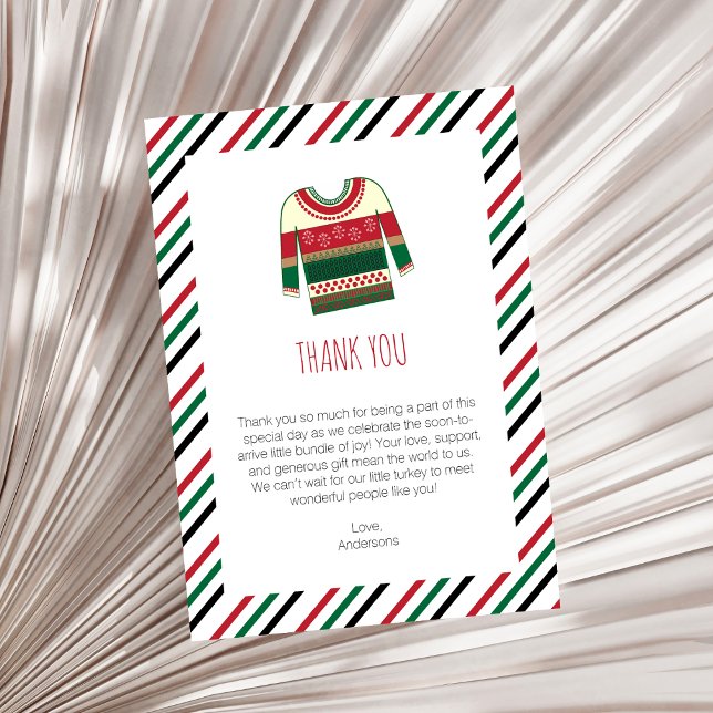 Ugly Sweater Baby Shower Flat Thank You Card (Creator Uploaded)