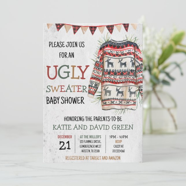 Ugly Sweater Baby Shower Invitation  (Standing Front)