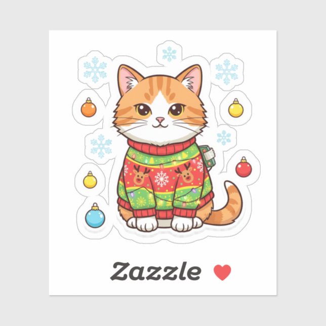 Ugly Sweater Cat — Funny Christmas Cat Sticker (Sheet)
