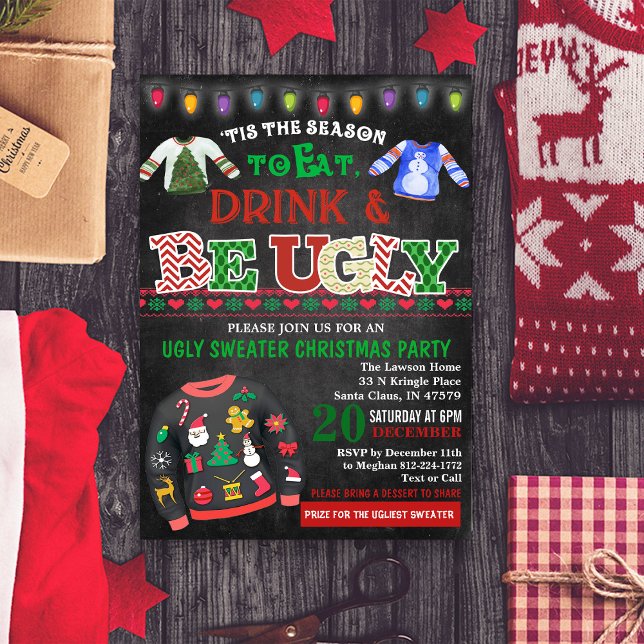Ugly Sweater Chalkboard Christmas Party Invitation (Creator Uploaded)
