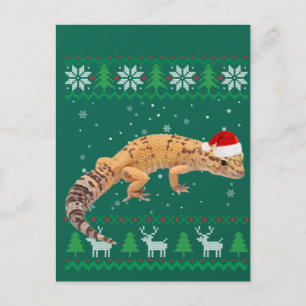 Ugly Sweater Christmas Animals Santa Leopard Gecko Postcard