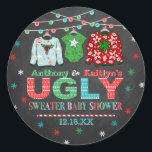 Ugly Sweater Christmas Baby Shower Classic Round Sticker<br><div class="desc">Celebrate in style with these trendy baby shower stickers. The design is easy to personalise with your own wording and your family and friends will be thrilled when they see these fabulous stickers.</div>