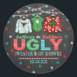 Ugly Sweater Christmas Baby Shower Classic Round Sticker<br><div class="desc">Celebrate in style with these trendy baby shower stickers. The design is easy to personalise with your own wording and your family and friends will be thrilled when they see these fabulous stickers.</div>