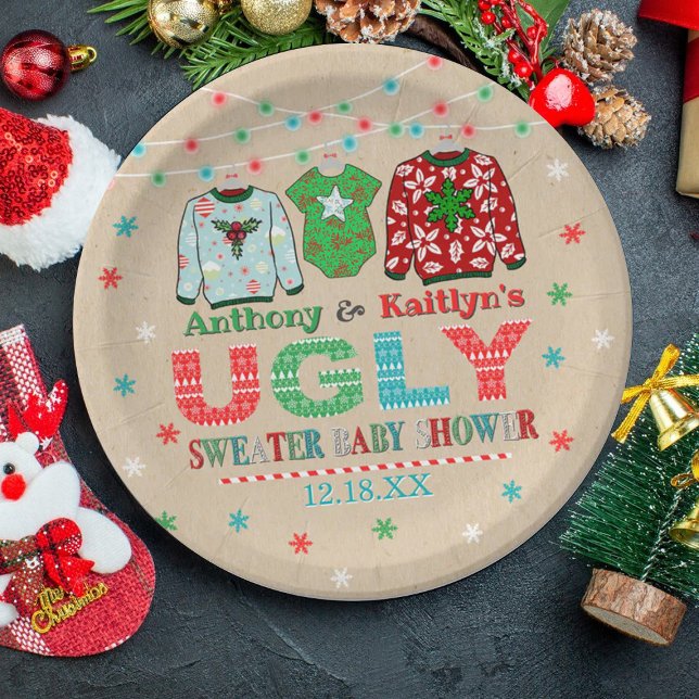 Ugly Sweater Christmas Baby Shower Paper Plate (Creator Uploaded)