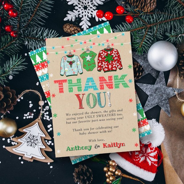 Ugly Sweater Christmas Baby Shower Thank You Card (Creator Uploaded)