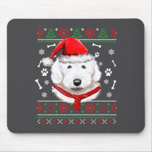 Ugly Sweater Christmas Bobtail Dog Santa Hat Pajam Mouse Pad