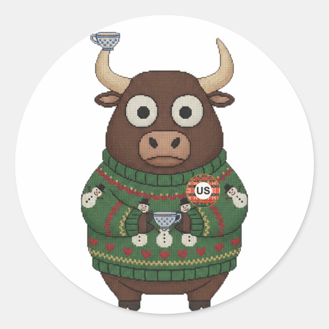 Ugly Sweater Christmas Bull Sticker Sheet (Front)