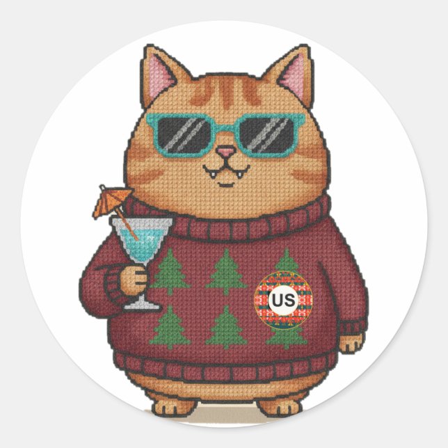 Ugly Sweater Christmas Cat Sticker Sheet (Front)
