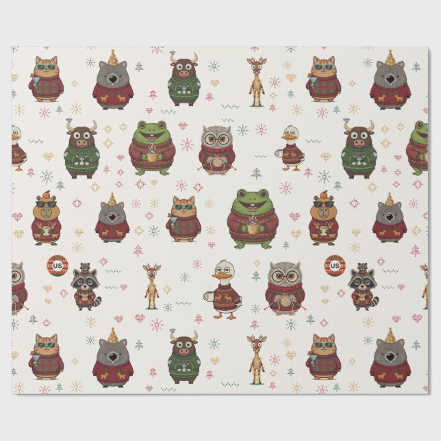 Ugly Sweater Christmas Characters Wrapping Paper (Flat)