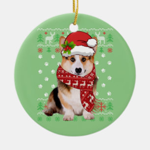 Ugly Sweater Christmas Corgi Dog Puppy Xmas Pajama Ceramic Tree Decoration