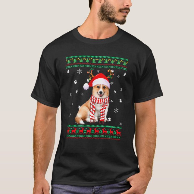 Ugly Sweater Christmas Corgi Dog Santa Reindeer (Front)