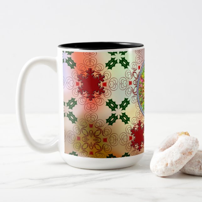 Ugly Sweater Christmas Design Two-Tone Coffee Mug (With Donut)