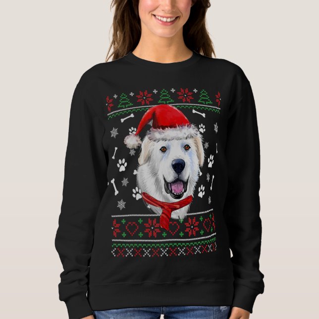 Ugly Sweater Christmas Great Pyrenees Santa Hat Pa (Front)
