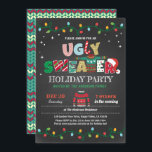Ugly sweater Christmas holiday party chalkboard Invitation<br><div class="desc">[All text are editable, except "UGLY SWEATER"] Get this stylish design now! Occasion: Christmas party, holiday party, housewarming party, baby shower, birthday party, retirement., etc. Theme: Christmas, ugly sweater, pajama party Style: modern, chic, cheerful, fun Colours: red, green, grey, festive colours Graphics: chalkboard background, typography, string light, Christmas sweater, faux...</div>