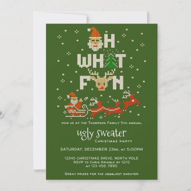 Ugly Sweater Christmas Holiday Party G Oh What Fun Invitation (Front)