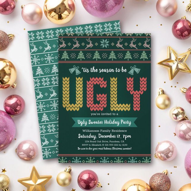 Ugly Sweater Christmas Holiday Party Hunter Green Invitation (Creator Uploaded)