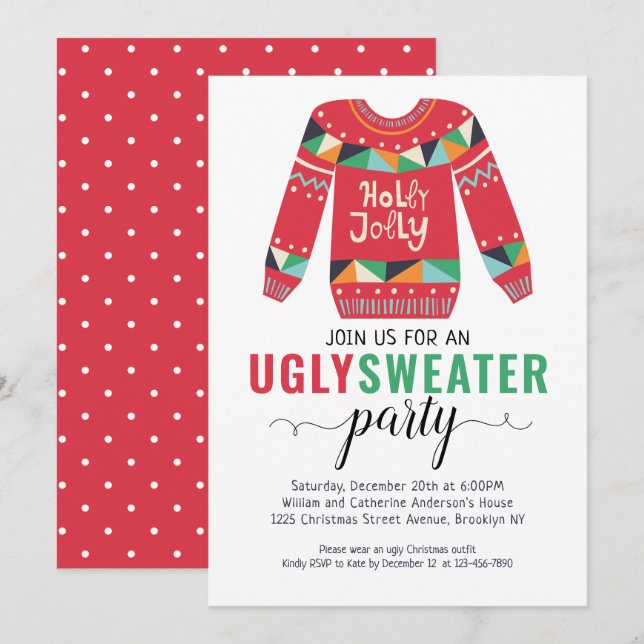 Ugly Sweater Christmas Holly Jolly Holiday Party Invitation (Front/Back)