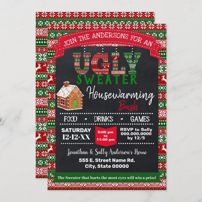 Ugly sweater Christmas Housewarming Bash Invitation (Front/Back)