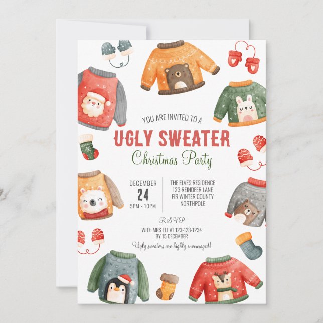Ugly Sweater Christmas Invitation, Family Dinner Invitation (Front)