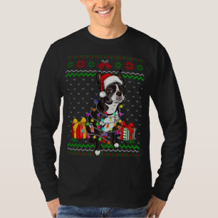 Ugly Sweater Christmas Lights Boston Terrier Dog L