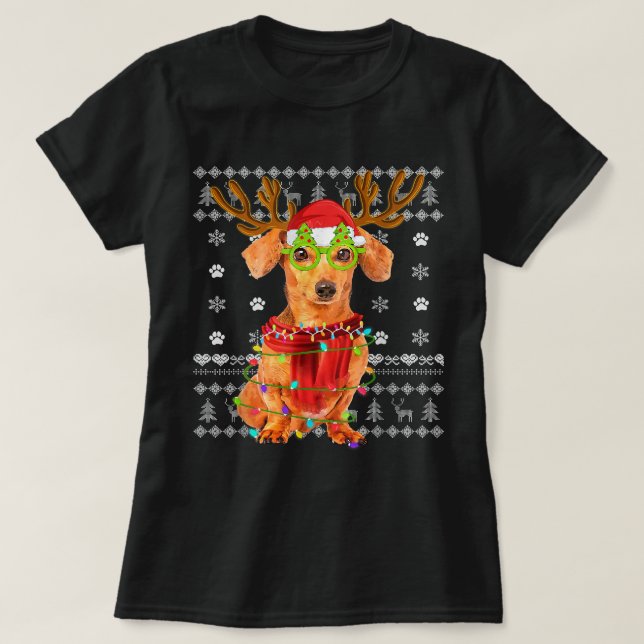 Ugly Sweater Christmas Lights Dachshund Dog Puppy  (Design Front)