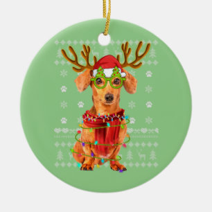 Ugly Sweater Christmas Lights Dachshund Dog Puppy Ceramic Tree Decoration
