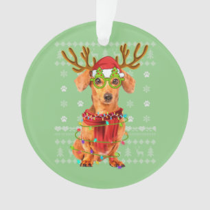 Ugly Sweater Christmas Lights Dachshund Dog Puppy Ornament
