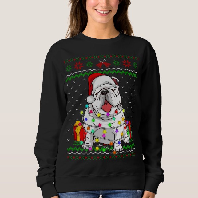 Ugly Sweater Christmas Lights English Bulldog Dog  (Front)