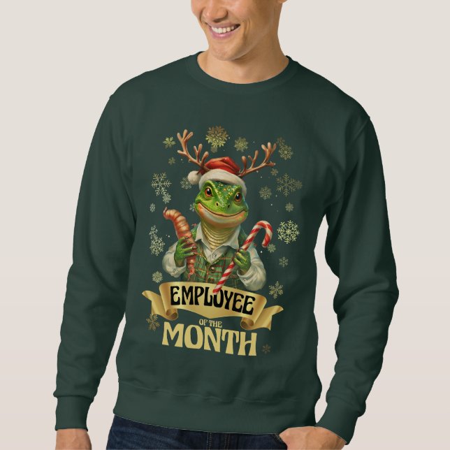 Ugly sweater Christmas lizard elf employee award (Front)