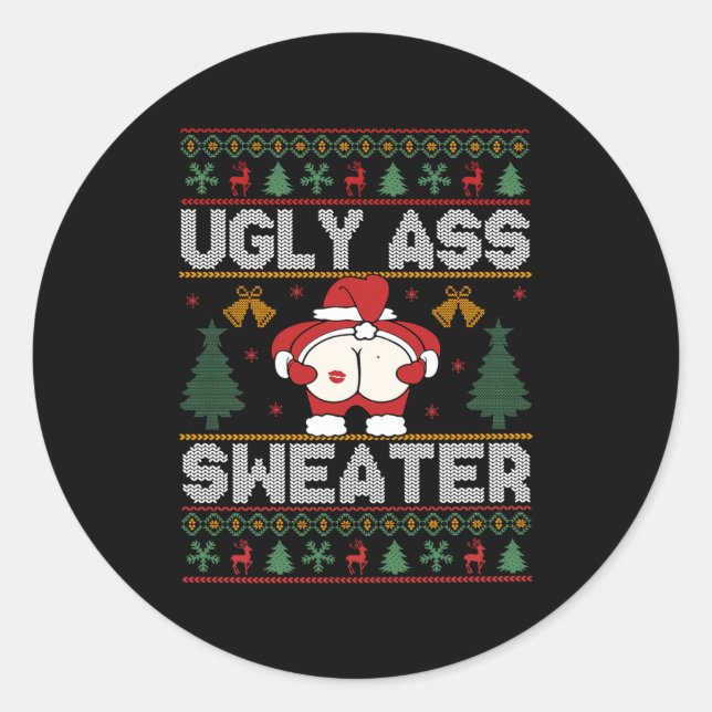 Ugly Sweater Christmas Long Sleeve  Classic Round Sticker (Front)