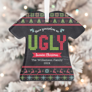 Ugly Sweater Christmas Nordic Knit Name Chalkboard Ornament