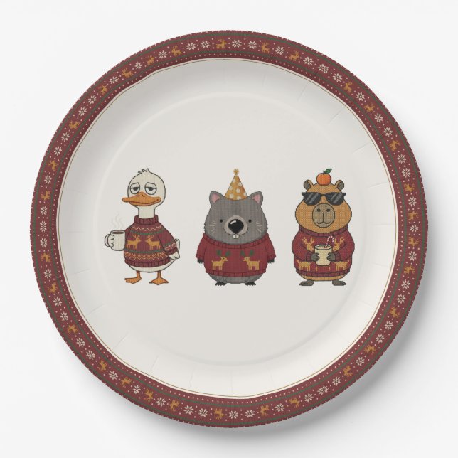 Ugly Sweater Christmas Party Characters Plates (Front)