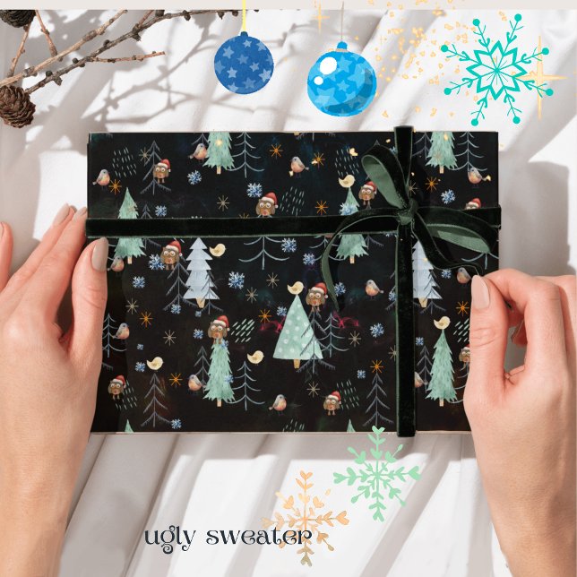 Ugly Sweater Christmas Party cute Owl  Wrapping Paper (Ugly Sweater Christmas Party cute Owl Wrapping Paper)